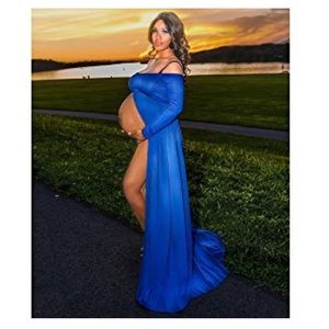 Royal Blue Off-Shoulder Chiffon Maternity Dress